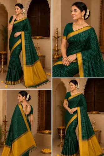 VJ Fashion Women Woven Soft Silk Saree With Blouse Piece Green 5.5 Meter (18 Ft) thumbnail 5