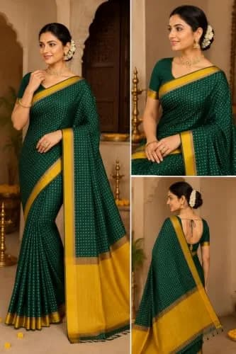 VJ Fashion Women Woven Soft Silk Saree With Blouse Piece Green 5.5 Meter (18 Ft) thumbnail 6
