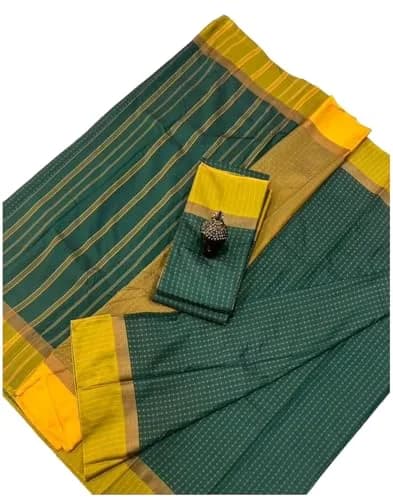 VJ Fashion Women Woven Soft Silk Saree With Blouse Piece Green 5.5 Meter (18 Ft) thumbnail 2