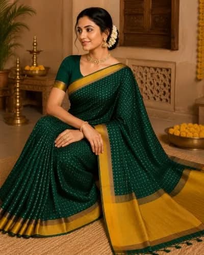 VJ Fashion Women Woven Soft Silk Saree With Blouse Piece Green 5.5 Meter (18 Ft) thumbnail 3
