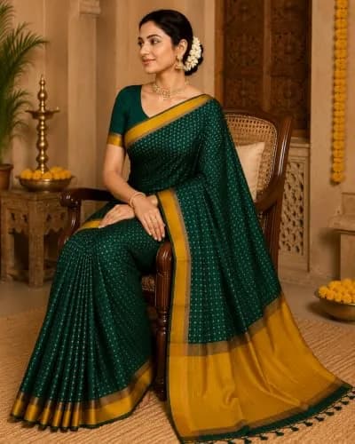 VJ Fashion Women Woven Soft Silk Saree With Blouse Piece Green 5.5 Meter (18 Ft) thumbnail 4