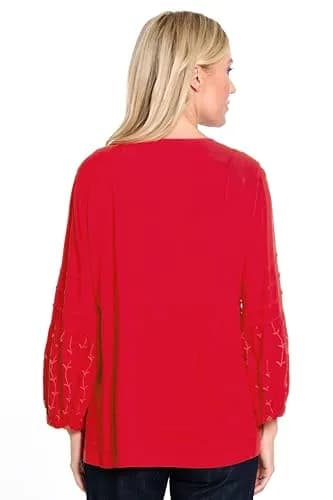 john mark Embroidered V-Neck Tunic with Embroidered Sleeves | Elegant & Comfortable in US Size M thumbnail 2