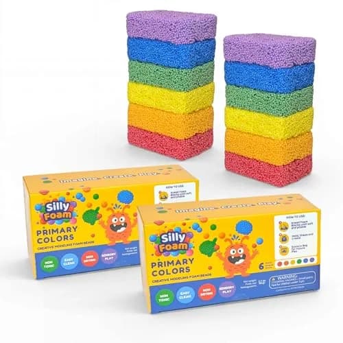 LYRK Collections Silly Foam Creative Modeling Foam Beads 2-Pack of 6 Primary Colors | Mess-Free, Reusable, Non-Toxic (Age 3+) thumbnail 1