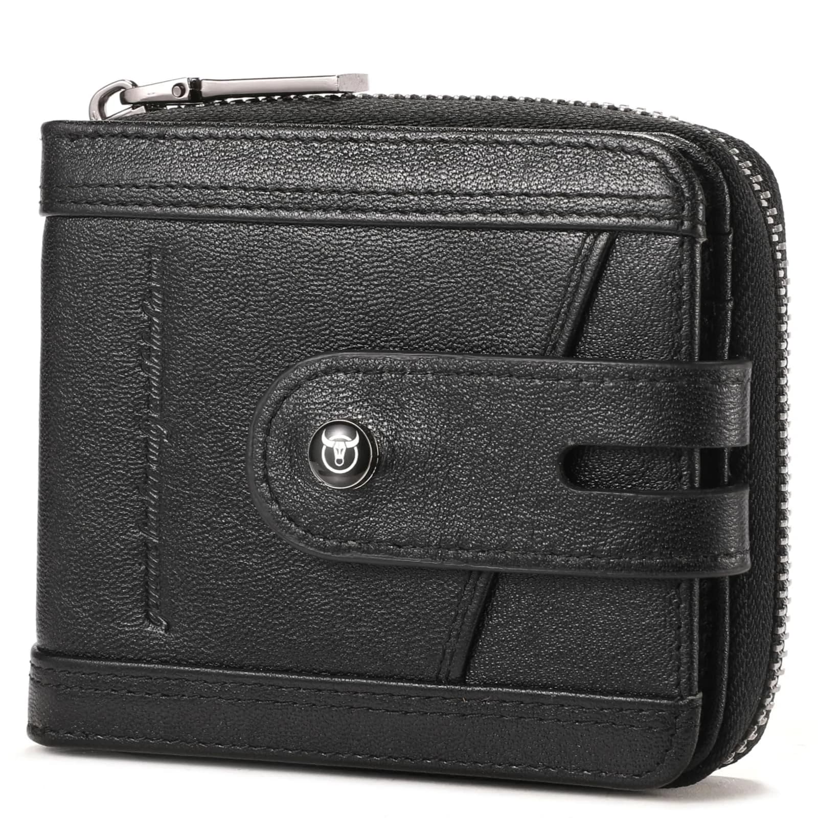 BULLCAPTAIN Genuine Leather Men's Wallet T23 with Zipper & RFID Protection | 11.0 cm (4.33 in) — Black