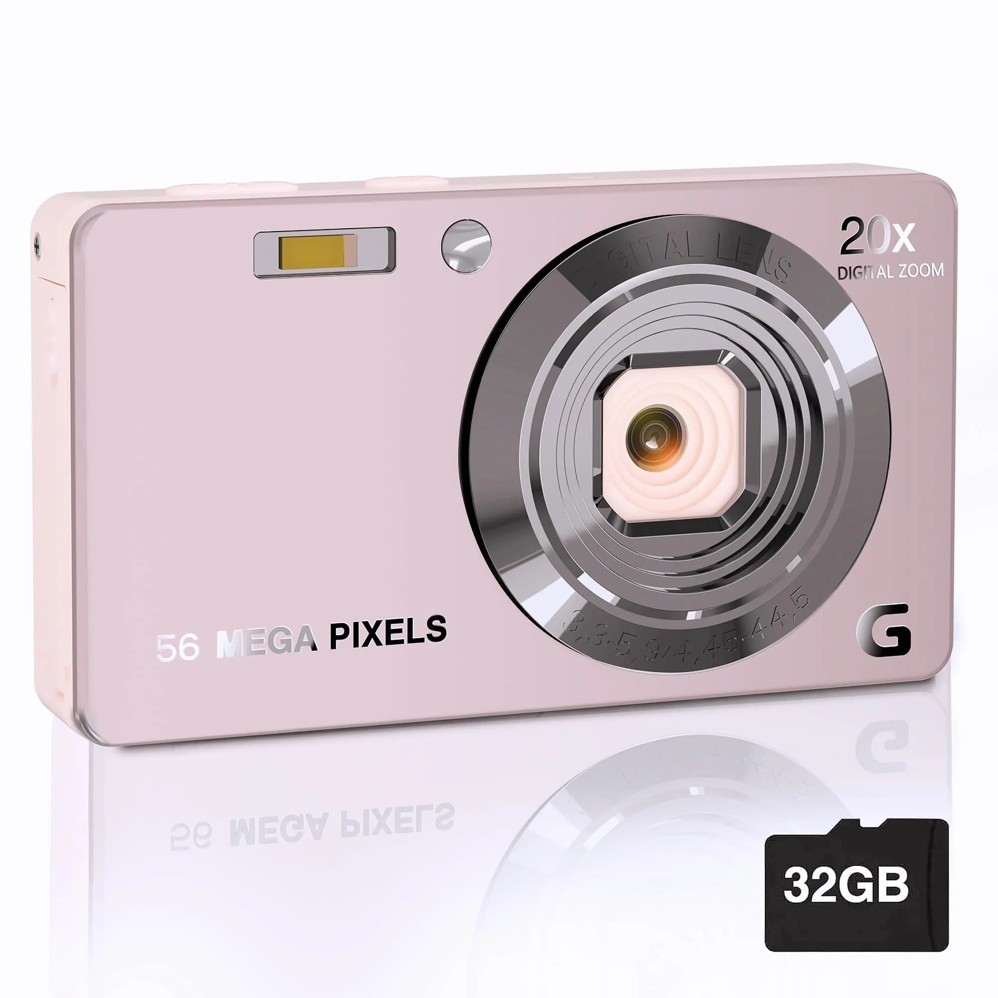 Focusify Digital Camera Pink | 56MP 4K Video 20X Zoom | 32GB SD Card Included - main product image