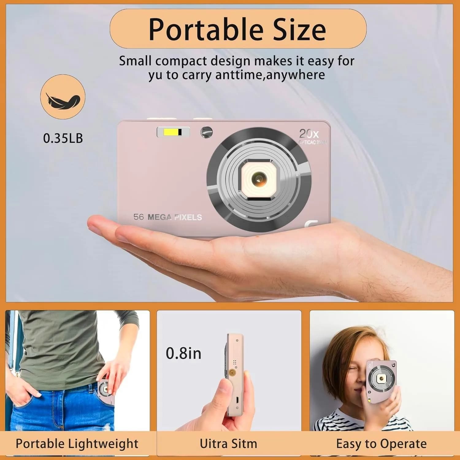 Focusify Digital Camera Pink | 56MP 4K Video 20X Zoom | 32GB SD Card Included - view 6