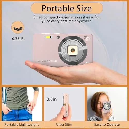Focusify Digital Camera Pink | 56MP 4K Video 20X Zoom | 32GB SD Card Included thumbnail 6