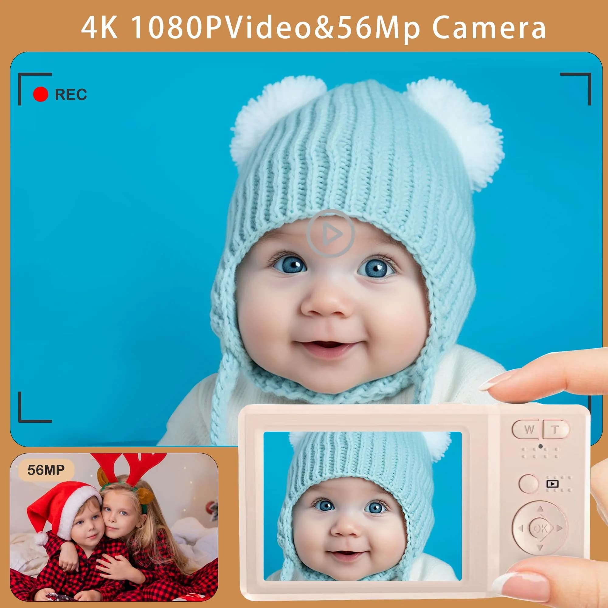 Focusify Digital Camera Pink | 56MP 4K Video 20X Zoom | 32GB SD Card Included - view 2