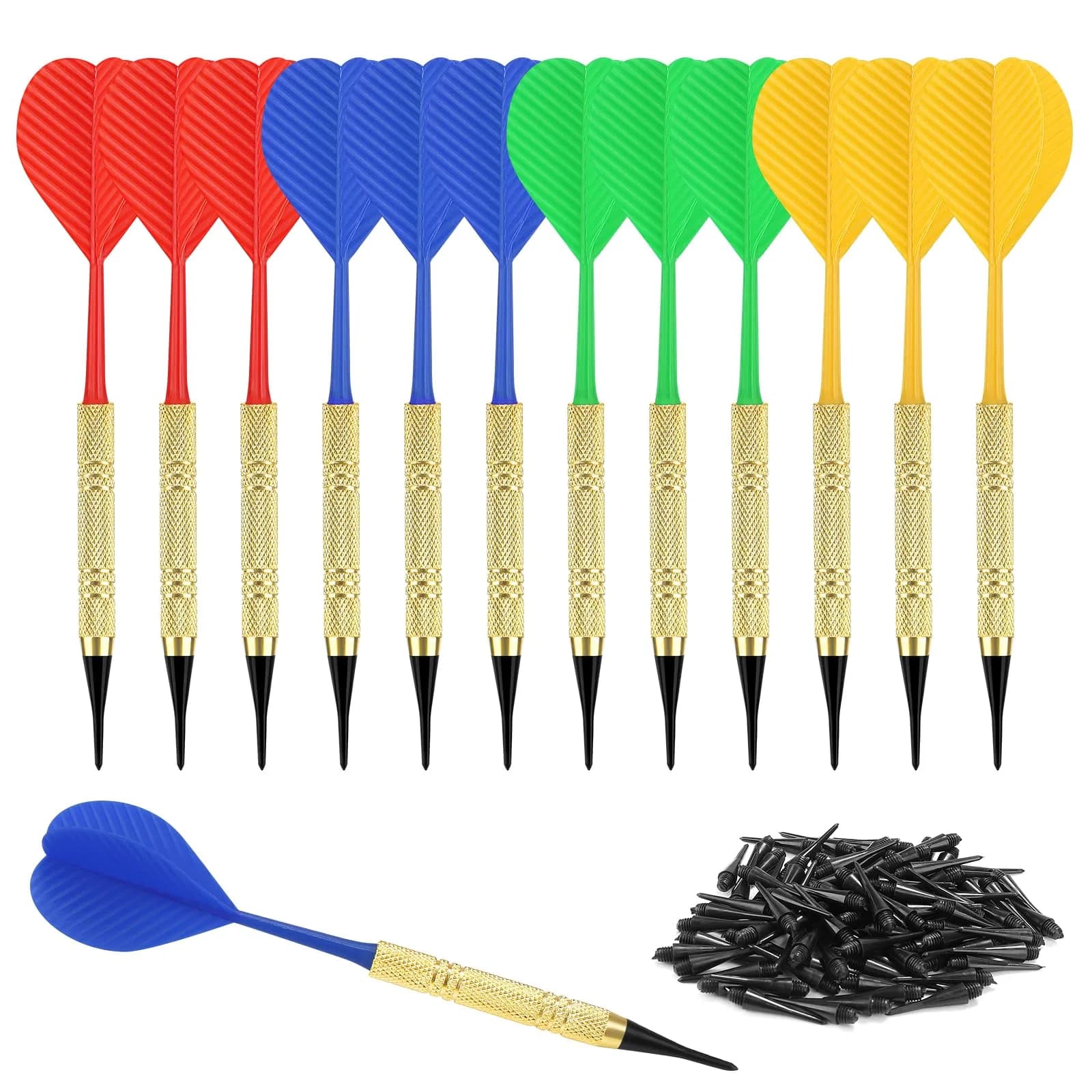 Accmor 12 Pack Soft Tip Darts Set with 100 Extra Tips | Black, 14.8cm (5.8 inch) — gold