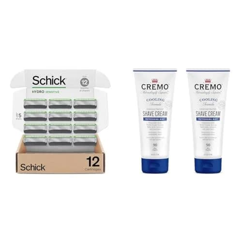 Schick Hydro Sensitive 12 Count Razor Refills & Cremo Cooling Shave Cream | Sensitive Skin Care (70-120 chars) thumbnail 1