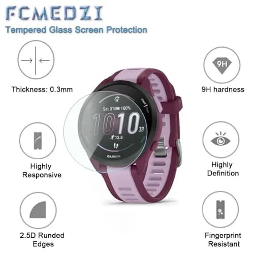 FCMEDZI Smartwatch Screen Protector & Case for Garmin Forerunner 165/165 Music (Violet) | 3-Pack Tempered Glass & TPU Cover thumbnail 5