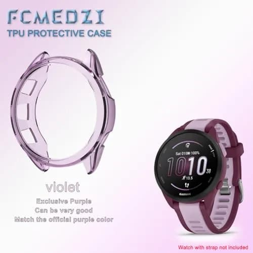 FCMEDZI Smartwatch Screen Protector & Case for Garmin Forerunner 165/165 Music (Violet) | 3-Pack Tempered Glass & TPU Cover thumbnail 2