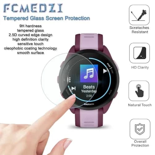 FCMEDZI Smartwatch Screen Protector & Case for Garmin Forerunner 165/165 Music (Violet) | 3-Pack Tempered Glass & TPU Cover thumbnail 4