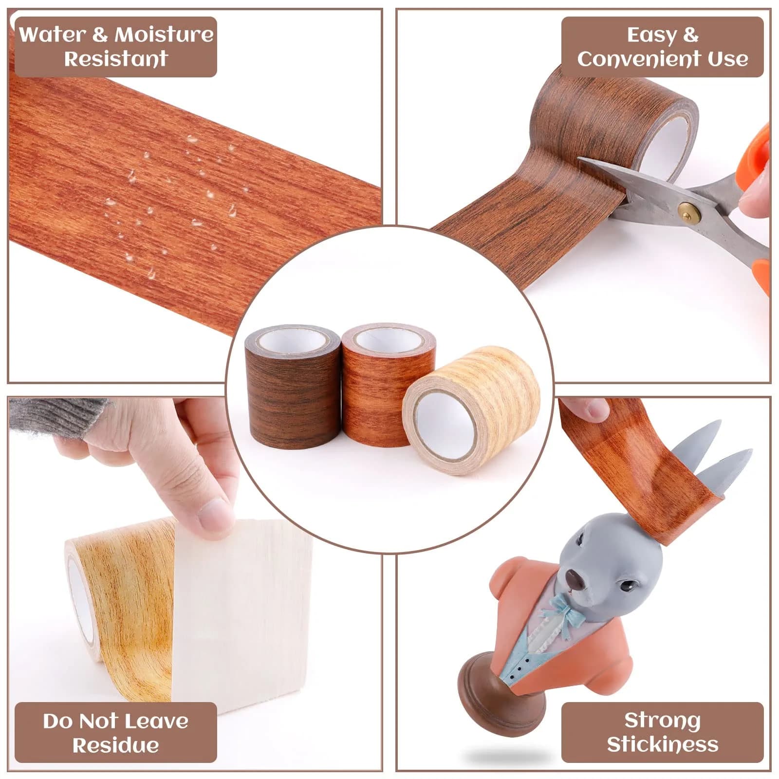 DIBALIYI 4-Piece Dark Brown Wood Grain Repair Tape - Waterproof & Wear-Resistant - view 2