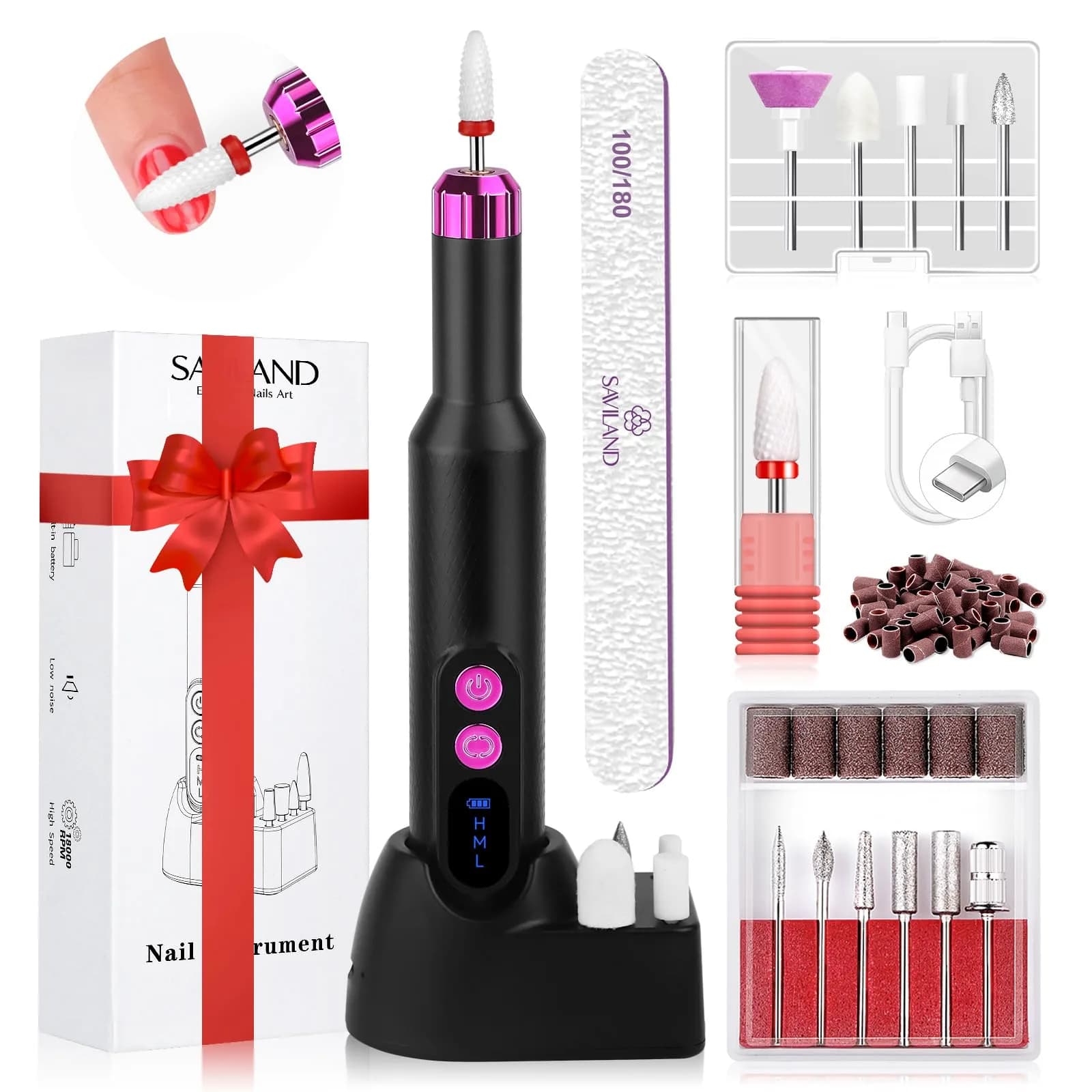 SAVILAND Electric Nail Drill Professional 20000RPM Cordless Rechargeable | Nail Sanding Tool for Gel Acrylic Polish - main product image