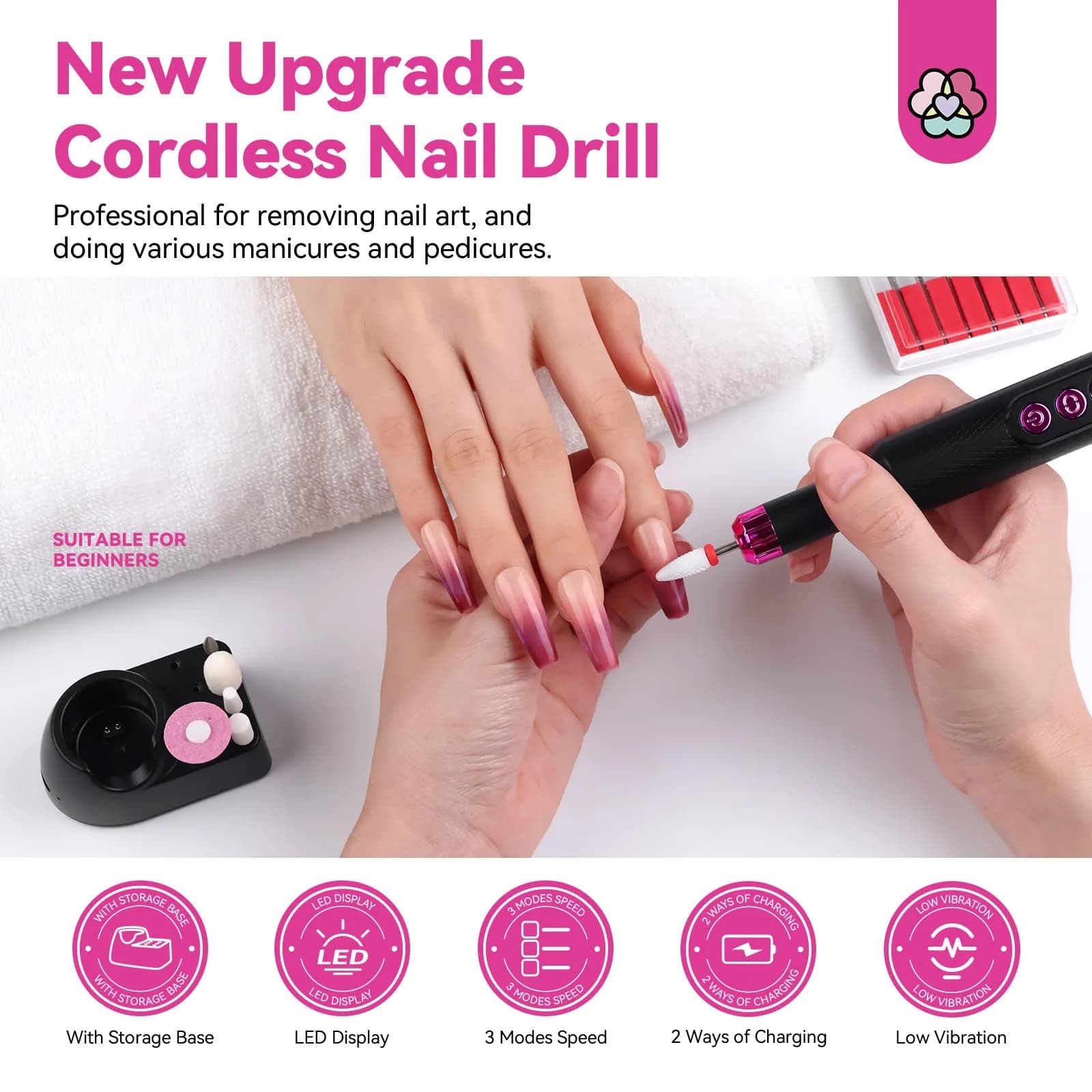 SAVILAND Electric Nail Drill Professional 20000RPM Cordless Rechargeable | Nail Sanding Tool for Gel Acrylic Polish - view 2