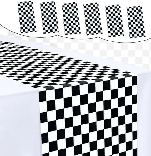 MUNILAIL 6 Pcs Checkered Plastic Table Runners Disposable 14 x 108 inch | Race Car Party Decor thumbnail 1