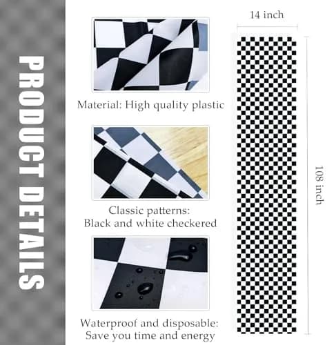 MUNILAIL 6 Pcs Checkered Plastic Table Runners Disposable 14 x 108 inch | Race Car Party Decor thumbnail 2