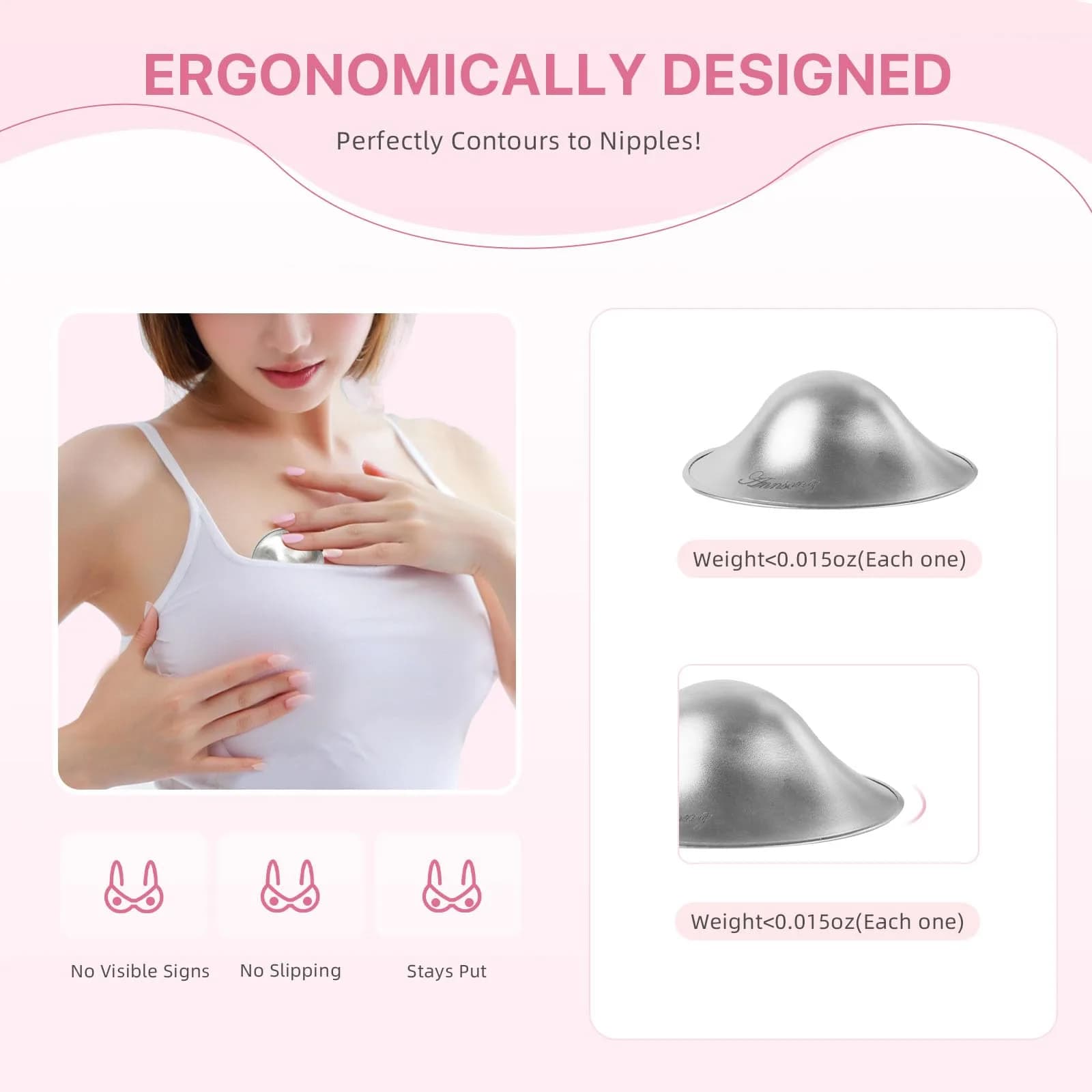 ANNSONG Silver Nursing Cups Regular Size | Pure 925 Sterling Silver for Breastfeeding Relief - view 3