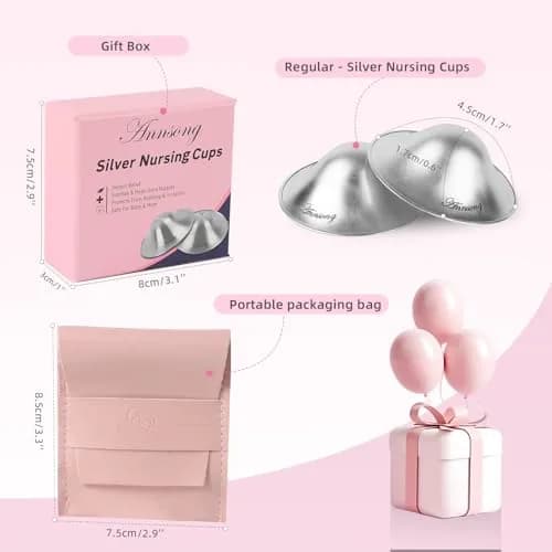 ANNSONG Silver Nursing Cups for Breastfeeding Newborns | 925 Sterling Silver Nipple Covers (Regular) thumbnail 8