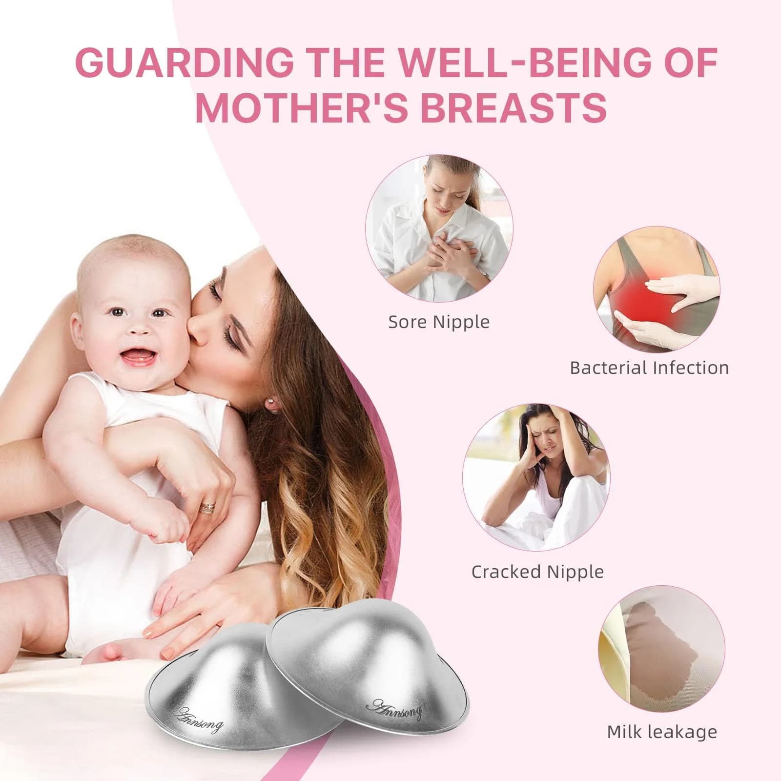 ANNSONG Silver Nursing Cups Regular Size | Pure 925 Sterling Silver for Breastfeeding Relief - view 4