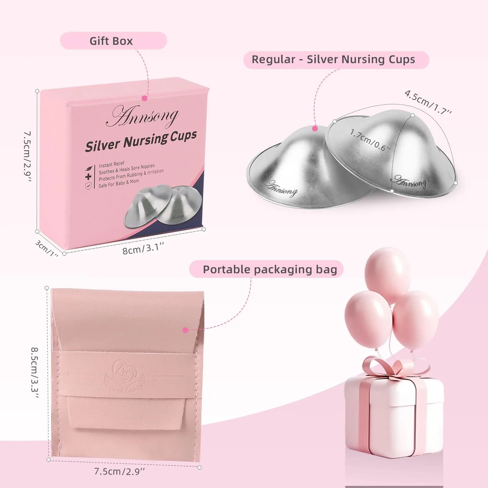 ANNSONG Silver Nursing Cups Regular Size | Pure 925 Sterling Silver for Breastfeeding Relief - view 8