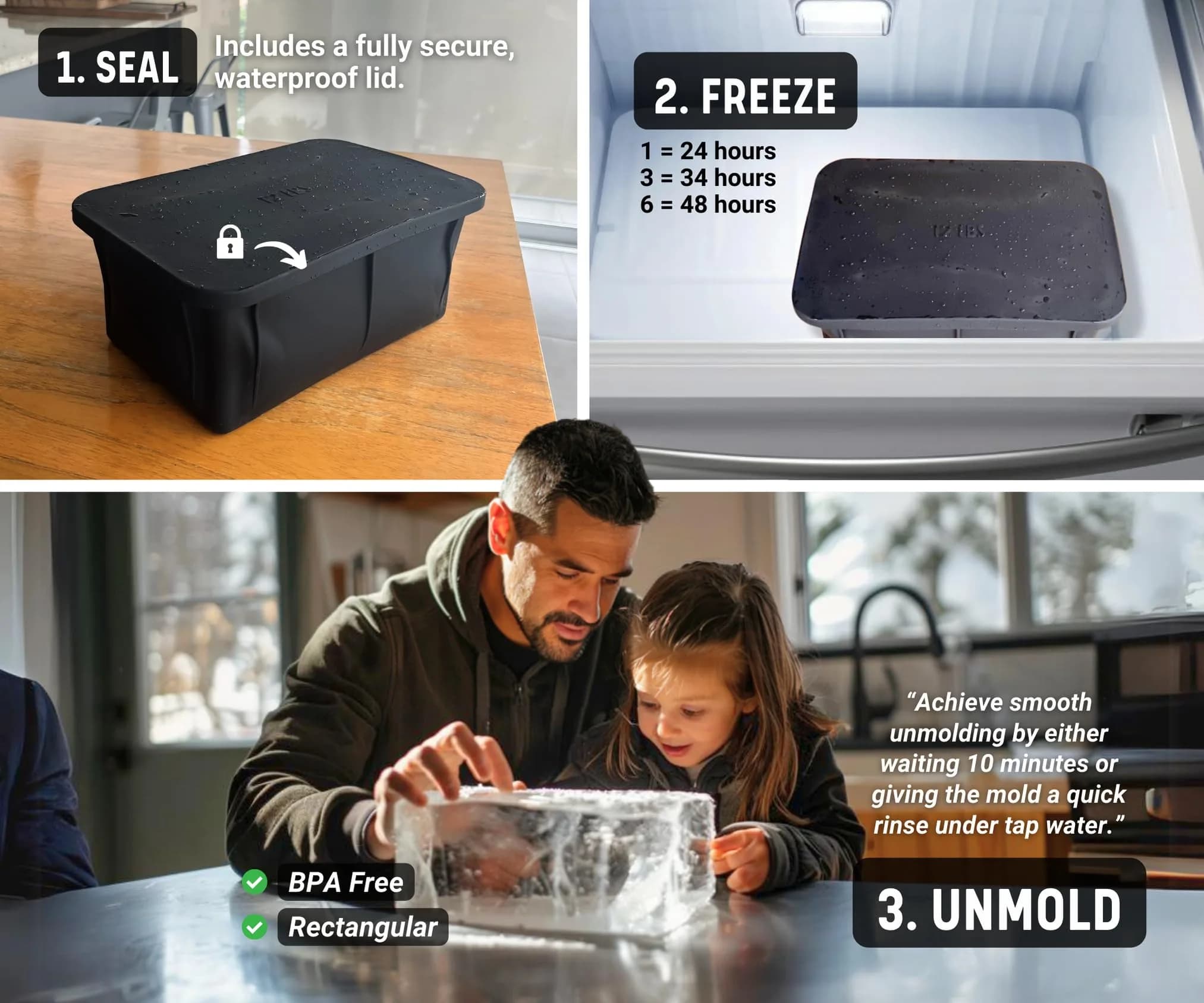 Alaskey 12 lbs Ice Block Mold With Lid (2-Pack) - Giant Ice Bricks for Coolers & Ice Baths - view 4