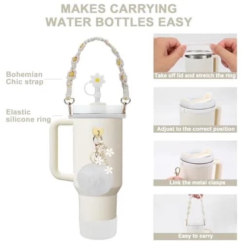 3tyto 13 Pcs Stanley Cup Accessories Set - White Bohemian Woven Handle Strap & Silicone Boot for 30oz & 40oz Tumblers thumbnail 2
