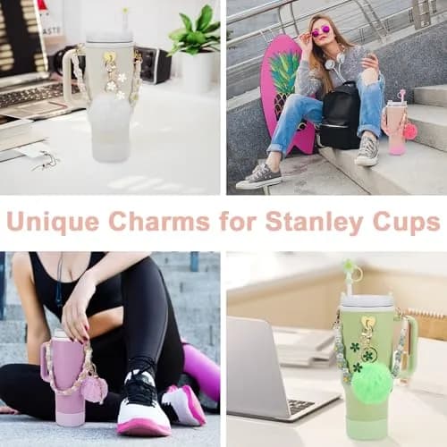 3tyto 13 Pcs Stanley Cup Accessories Set Pink | Bohemian Woven Handle Strap & Silicone Boot for 30oz & 40oz Tumblers thumbnail 4