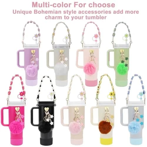3tyto 13 Pcs Stanley Cup Accessories Set Pink | Bohemian Woven Handle Strap & Silicone Boot for 30oz & 40oz Tumblers thumbnail 6