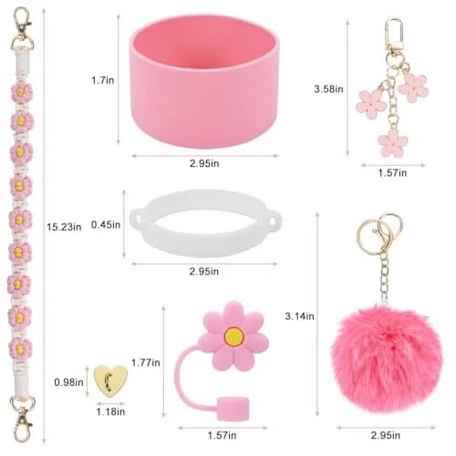 3tyto 13 Pcs Stanley Cup Accessories Set Pink | Bohemian Woven Handle Strap & Silicone Boot for 30oz & 40oz Tumblers thumbnail 3