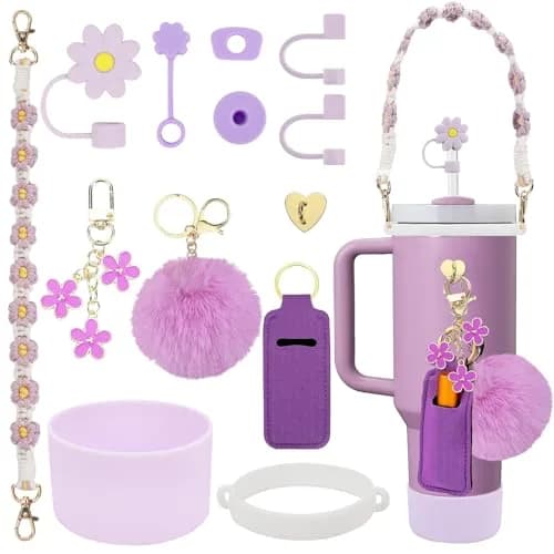 3tyto 13 Pcs Purple Stanley Cup Accessories Set with Handle Strap & Silicone Boot for 30oz & 40oz Tumblers thumbnail 1