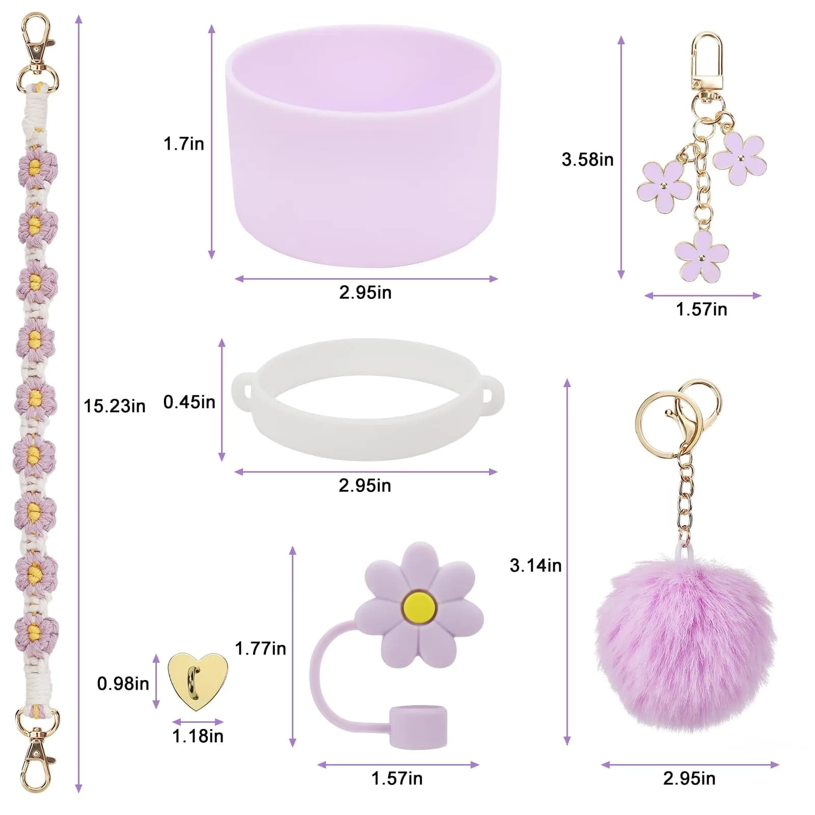 3tyto 13 Pcs Purple Stanley Cup Accessories Set with Handle Strap & Silicone Boot for 30oz & 40oz Tumblers - view 3