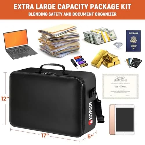KOFAIR Fireproof Document Bag with Lock & Shoulder Strap 43 x 30 x 13 cm (17 x 12 x 5 inch) | SGS Certified UL94 VTM-0 thumbnail 4