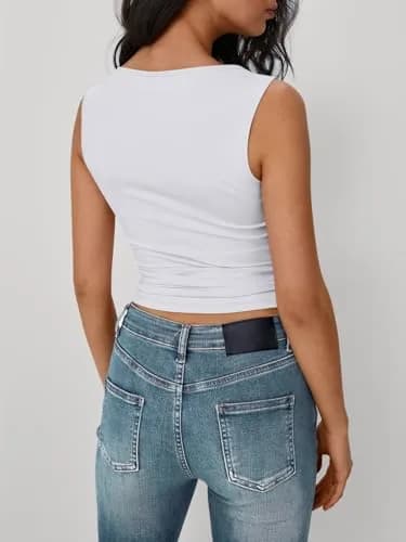 Trendy Queen Women's Boat Neck Tank Top White S | Breathable Nylon-Spandex Blend for Summer Outfits thumbnail 4