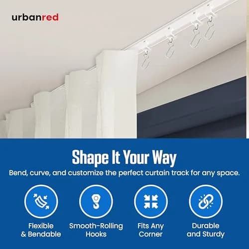 UrbanRed Flexible Bendable Ceiling Curtain Track 0.9 m (2.9 ft) | Mount for Room Divider, RV Ceiling Track, White thumbnail 8
