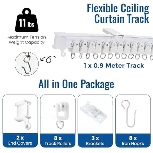 UrbanRed Flexible Bendable Ceiling Curtain Track 0.9 m (2.9 ft) | Mount for Room Divider, RV Ceiling Track, White thumbnail 2