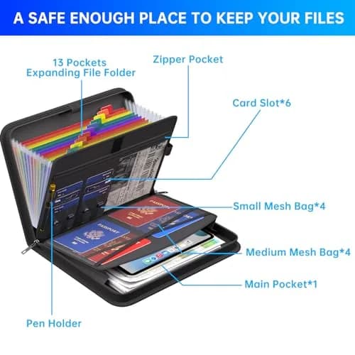 ENGPOW Accordion File Organizer Fireproof Multi Pockets 14.2" x 10.4" | Fireproof & Water-Resistant Document Storage thumbnail 4