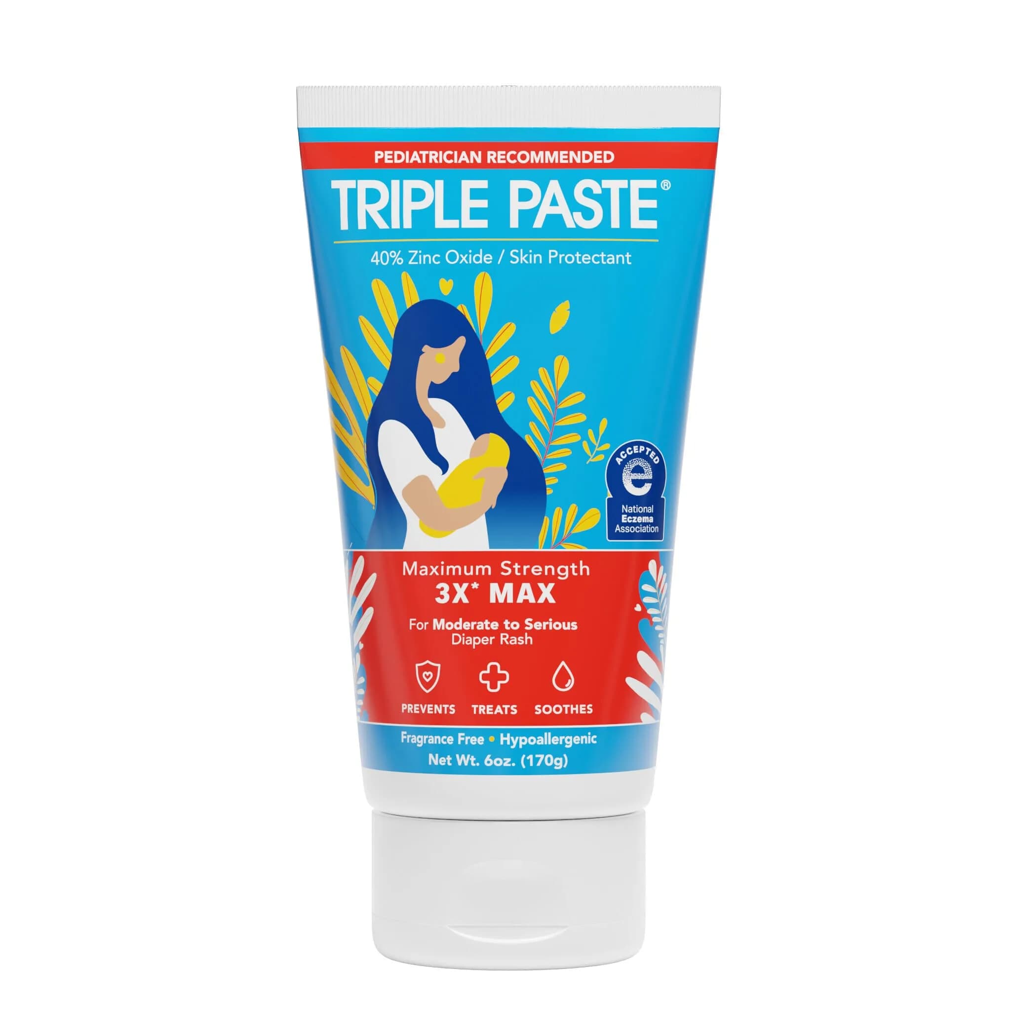 Triple Paste 3X Max Strength Diaper Rash Ointment, 40% Zinc Oxide, 6 oz | Fast Relief for Severe Baby Rash