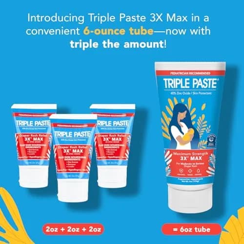 Triple Paste 3X Max Strength Diaper Rash Ointment, 40% Zinc Oxide, 6 oz | Fast Relief for Severe Baby Rash thumbnail 2