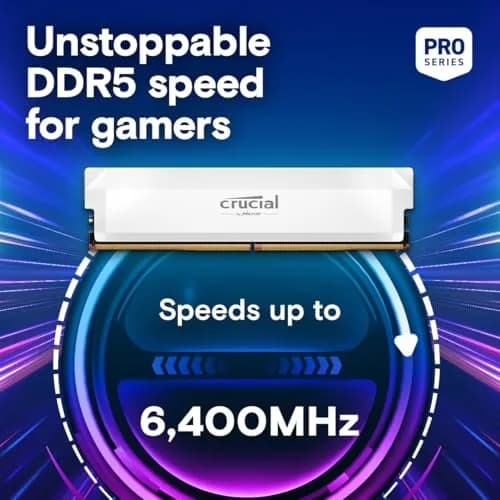 Crucial Pro 32GB DDR5 RAM Kit (2x16GB) 6000MHz CL36 White | Overclocking Desktop Gaming Memory thumbnail 2