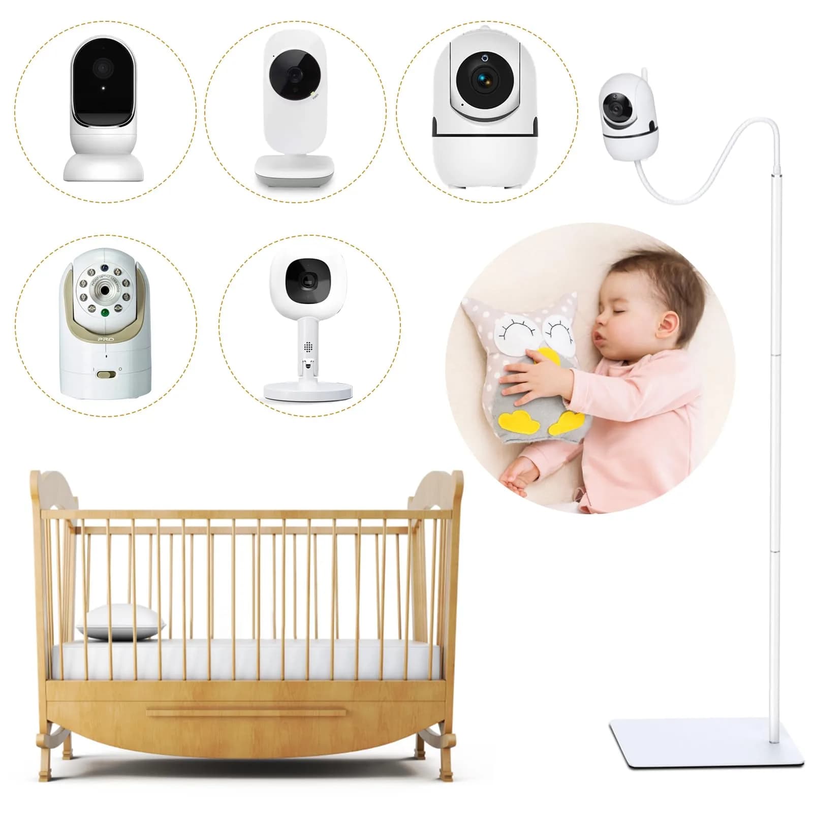 wochel Adjustable Baby Monitor Stand for Nanit Pro, Owlet, Eufy, Motorola, Vtech, HelloBaby, Infant Optics DXR-8 Pro, 1.7m (68 inches) | Universal Floor Mount Holder - main product image