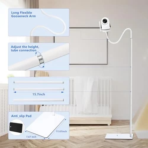 wochel Adjustable Baby Monitor Stand for Nanit Pro, Owlet, Eufy, Motorola, Vtech, HelloBaby, Infant Optics DXR-8 Pro, 1.7m (68 inches) | Universal Floor Mount Holder thumbnail 7