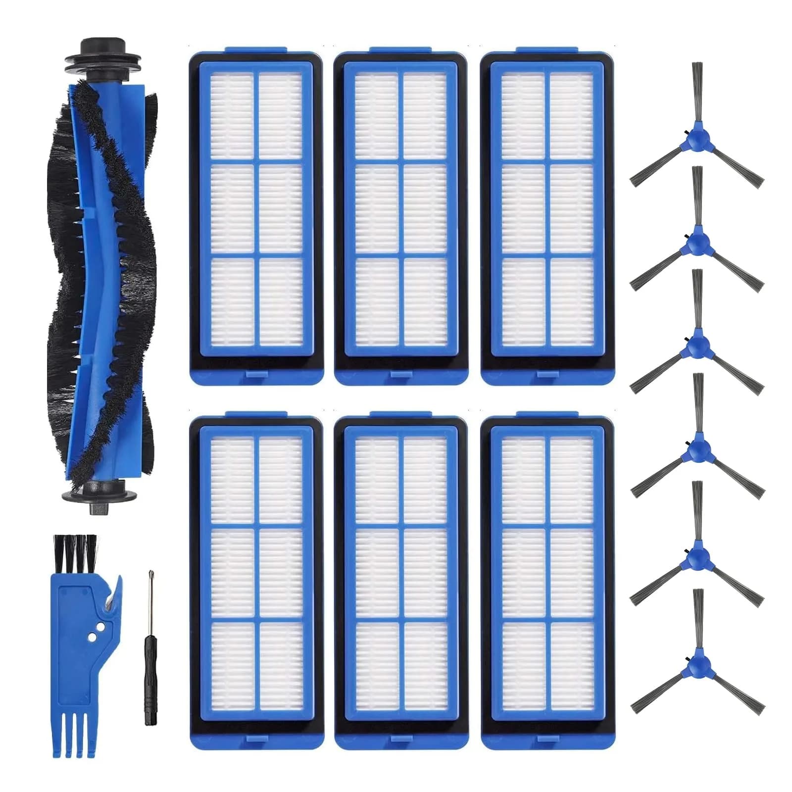 LesinaVac Replacement Parts Kit for Eufy RoboVac 11S Max, 15C Max, 30C Max, G30 Edge, G10 Hybrid | 1 Main Brush, 8 Side Brushes, 4 Filters — 1+6+