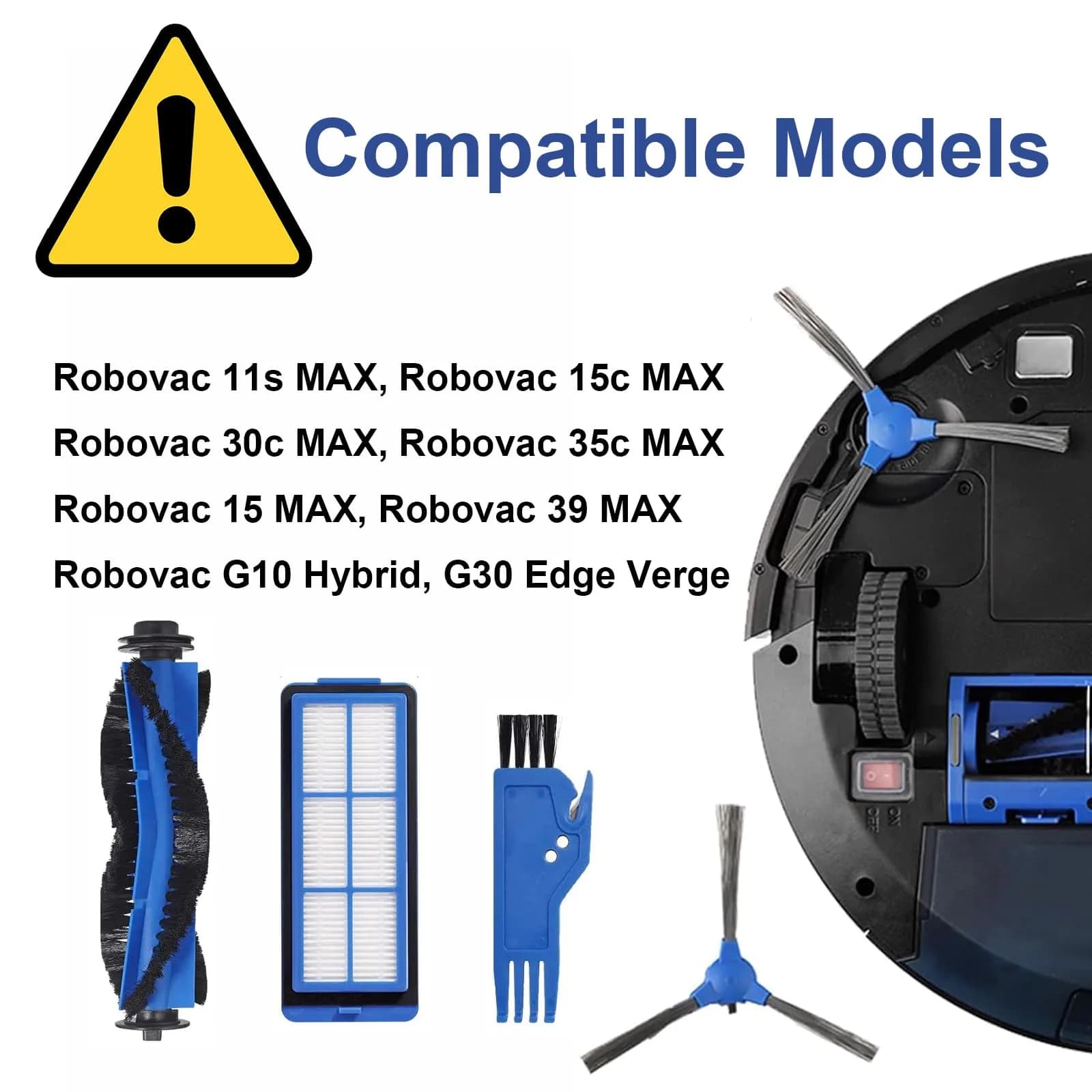 LesinaVac Replacement Parts Kit for Eufy RoboVac 11S Max, 15C Max, 30C Max, G30 Edge, G10 Hybrid (1 Main Brush, 6 Side Brushes, 6 Filters) - view 2
