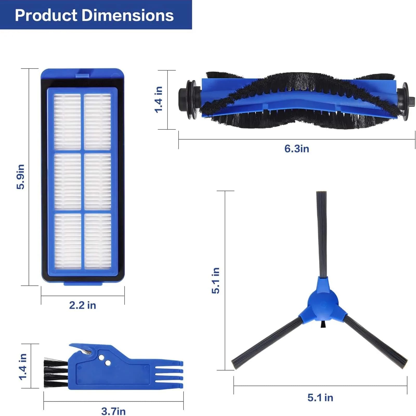 LesinaVac Replacement Parts Kit for Eufy RoboVac 11S Max, 15C Max, 30C Max, G30 Edge, G10 Hybrid (1 Main Brush, 6 Side Brushes, 6 Filters) - view 3