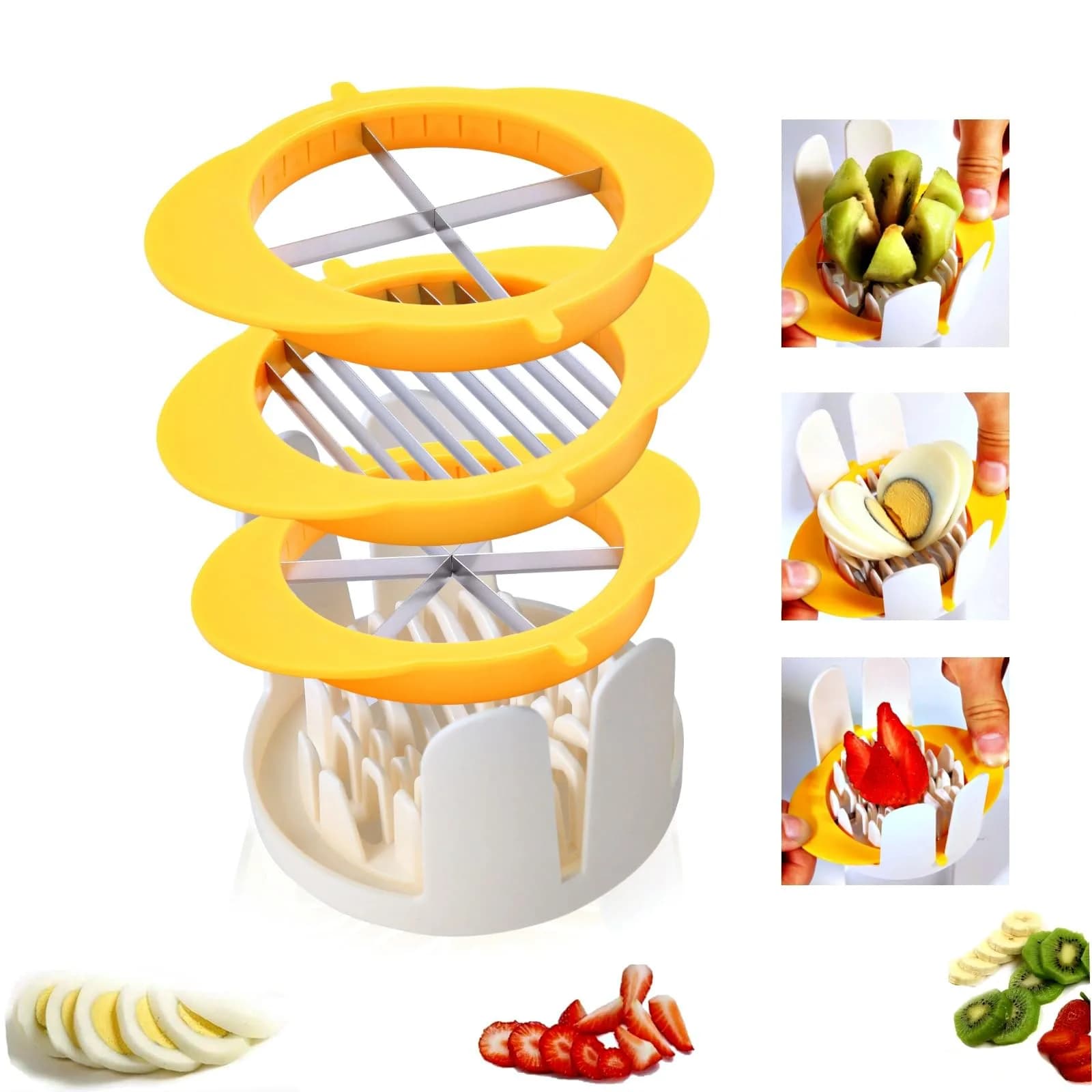 Jawbush Yellow 3-in-1 Egg Slicer with Metal Blades for Slicing, Wedging & Quartering - main product image