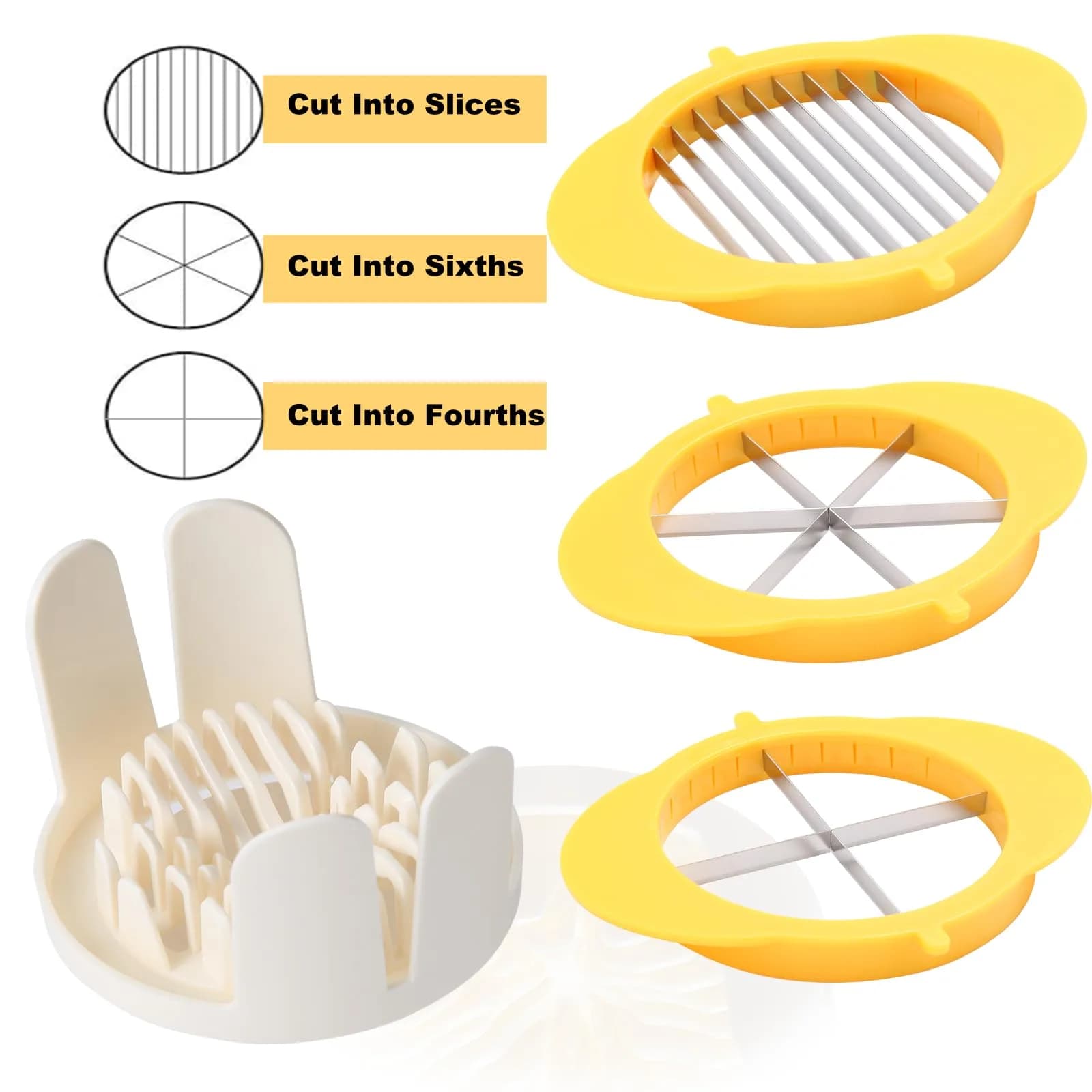 Jawbush Yellow 3-in-1 Egg Slicer with Metal Blades for Slicing, Wedging & Quartering - view 2