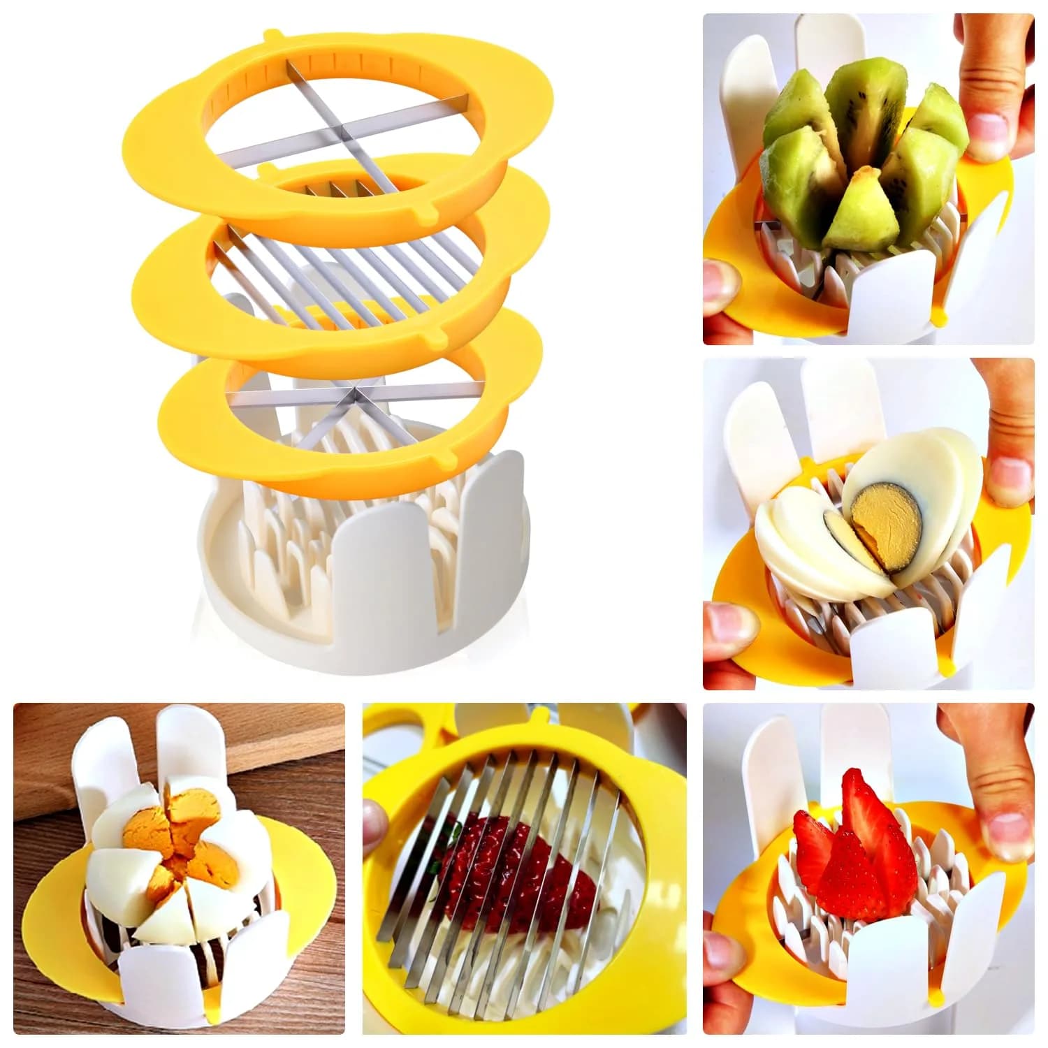 Jawbush Yellow 3-in-1 Egg Slicer with Metal Blades for Slicing, Wedging & Quartering - view 3