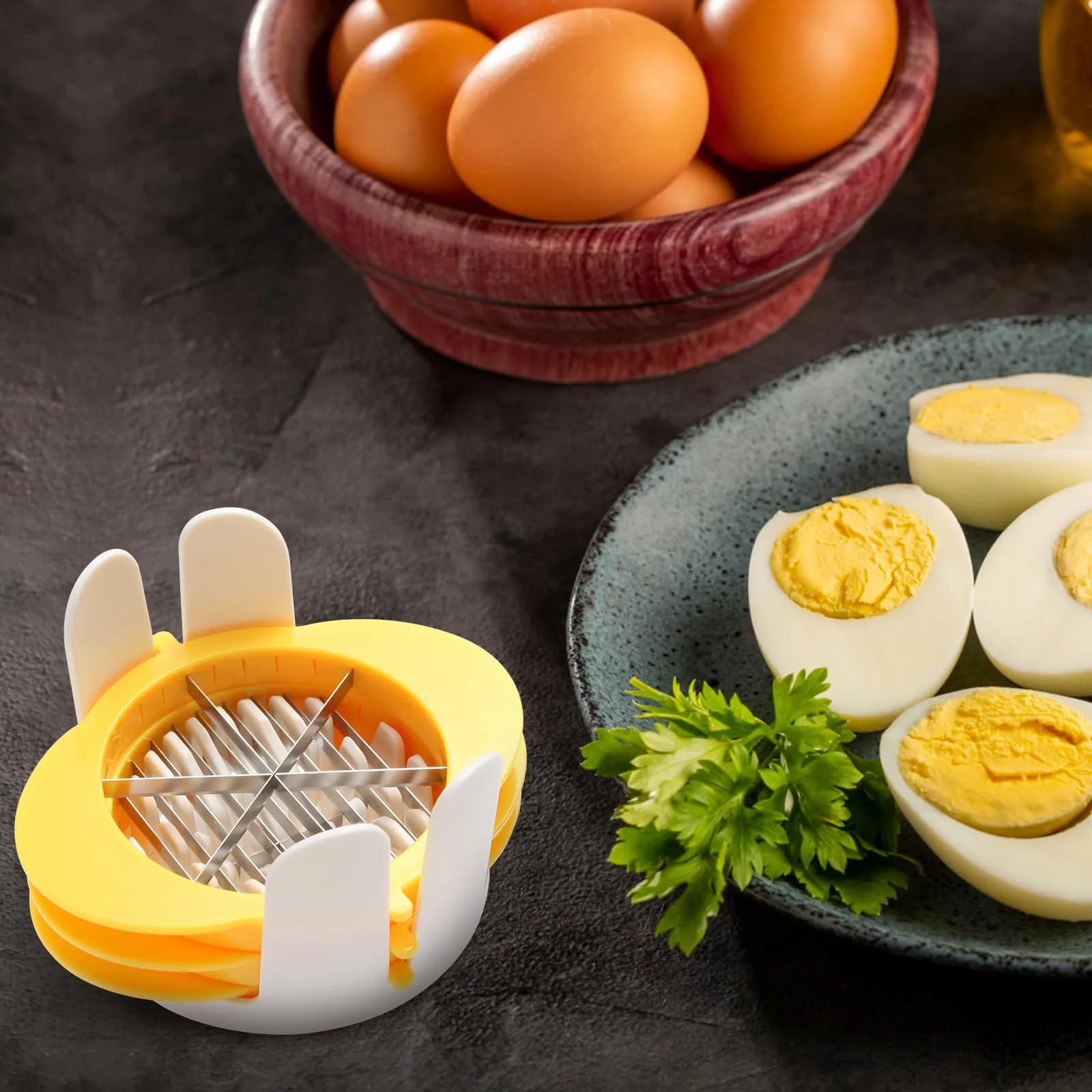 Jawbush Yellow 3-in-1 Egg Slicer with Metal Blades for Slicing, Wedging & Quartering - view 4